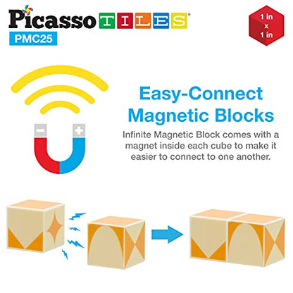 PicassoTiles 25 Piece Magnetic Puzzle Game Magic Cube Puzzles Brain Teaser Set Kids Toy Magnet Pattern Block Matching Toys with Free Ideabook 150+ Inspirations Included STEM Learning Early Education