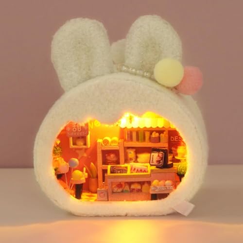 DIY Miniature House Kit, Cute Animal Style Wood Dolls House Model with LED Light - Creativity Gift for Women and Adults - color: Th39