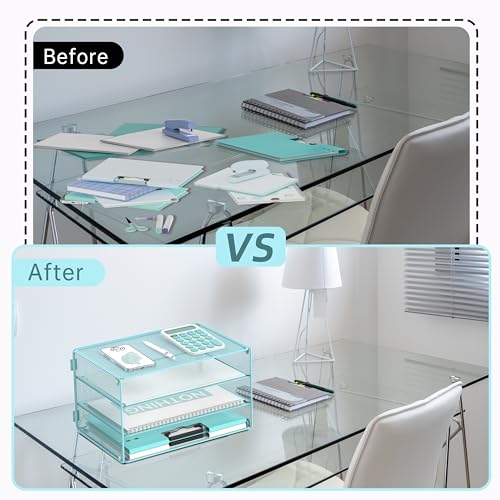DALTACK 3 Tier Letter Tray Paper Organizer with Sliding Mesh Trays Blue - color: Blue