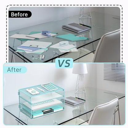 DALTACK 3 Tier Letter Tray Paper Organizer with Sliding Mesh Trays Blue - color: Blue