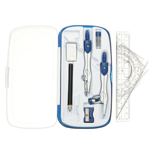 PATIKIL Geometry Precision Tool Set, 11 Pcs Geometry Set Compass Tool with Shatterproof Storage Box Rulers Math Compass Kit for Math Drafting Supplies, Dark Blue(Style 1) - color: Dark Blue