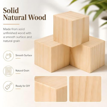 32 Pack Unfinished Wood Blocks, 2 Inch Solid Wood Cubes for Crafts - size: 2 Inch-32Pcs