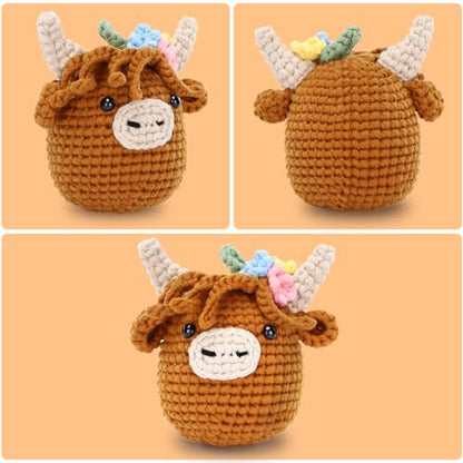 CrochetBox Brown Highland Cow Crochet Kit for Beginners, Craft for Adults - color: Highland Cow