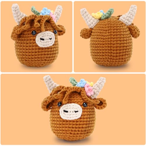 CrochetBox Brown Highland Cow Crochet Kit for Beginners, Craft for Adults - color: Highland Cow