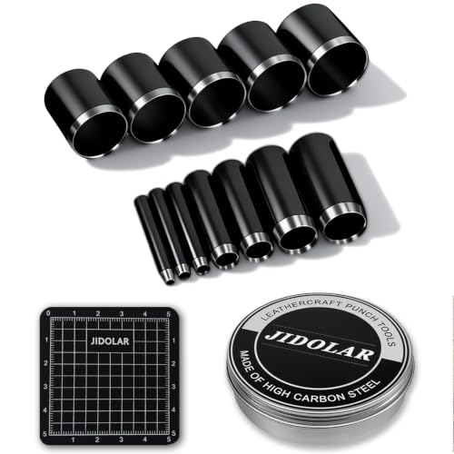Leather Circle Cutter Tool Set, 12 Pieces Small Circle Punch Tools 2/4/6/8/10/12/14/16/18/20/22/24mm, High Carbon Steel Round Cutting Dies - Leather Hole Punch Tool Kit for DIY Leathercrafts - size: 12 Sizes