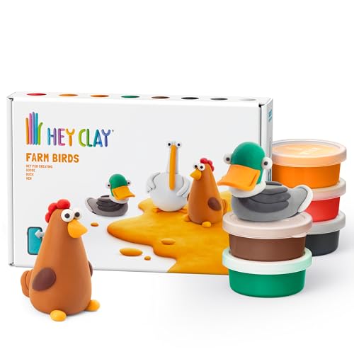 HEY CLAY Colorful Air Dry Clay Kit for Kids Modeling Gift Age 3+ (6 cans) - color: Farm Birds: Duck, Goose, Hen