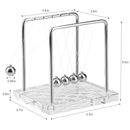 Newtons Cradle Balance Balls Science Physics Gadget Desktop Decoration for Home and Office 5 Bead with Silver White Checkerboard Base Desk Balance Balls (Medium)