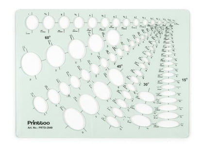 Printtoo Ellipse Stencil Template, 2mm Acrylic Reusable Oval Drawing Guide with 15°, 30°, 45° & 60° Cutouts for Drafting, Technical Drawing, Geometry, School Projects, Art and Craft - color: Series-PRTD-2849A