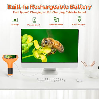 Kids Digital Microscope with 3-Inch Screen: STEM Toy Science Gift Ages 4-12 - color: Orange