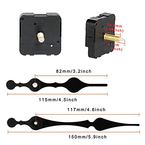 Long Shaft High Torque Hook Quartz Clock Movement - 31MM With 2 PCS Hands, DIY Repair Wall Clock Kit, 1 Set