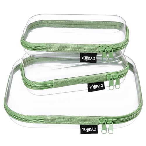 YQBRAO 3-Piece Clear Hard Shell Zipper Case Set, 1M 2S, Green - color: Green, size: MSS