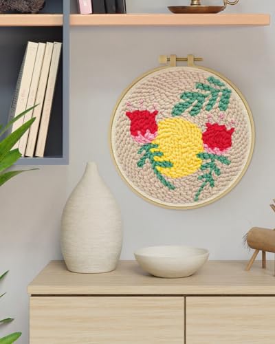 ERKOON Punch Needle Kit Adults Beginners, DIY Easy Floral Embroidery Set for Starter Art Craft, Needling Punch Project with Patterns, Tools, Yarns, Hoop, Instruction (Rose Passing) - color: Rose Passing