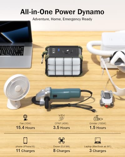 BROWEY 153Wh Portable Power Station, Solar Generator with Hand Crank - color: Green