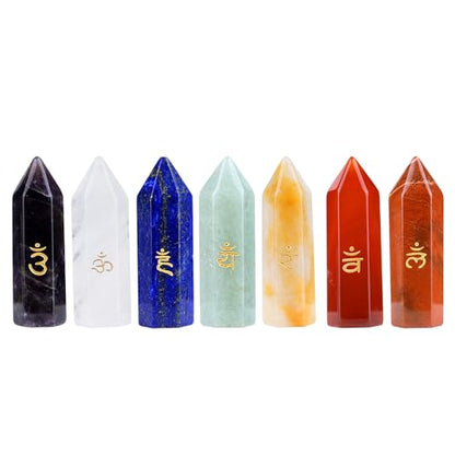 TGS Gems 7pcs Chakra Tower Crystal Stones Natural Reiki Healing Crystals Gemstones with Engraved Chakra Symbol Chakra Stone Kit for Meditation Crystal - color: Ckl-ljz