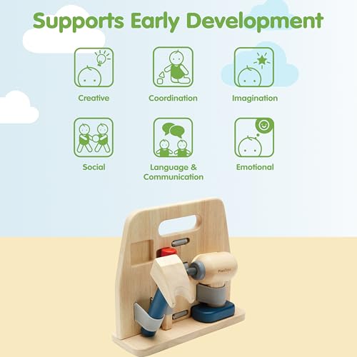 PlanToys® Wooden Handy Carpenter Set Montessori Practical Life Kids Play - color: Carpenter