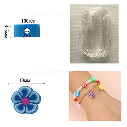 100pcs Mixed Polymer Clay 10mm Spacer Beads for Women Jewelry Making DIY Bracelet Necklace Hair Clip Accessories (Flower) - color: Flower