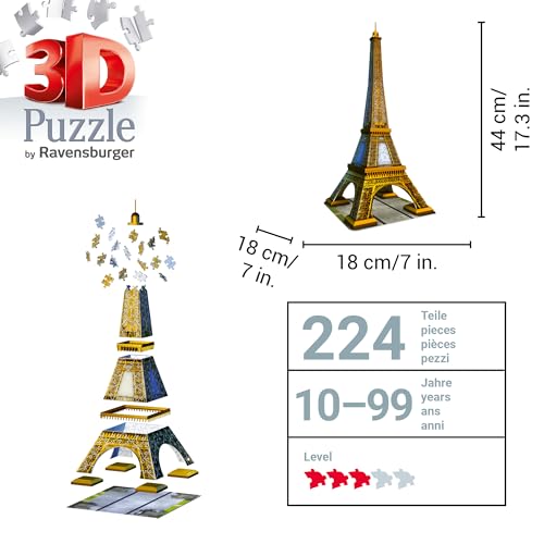 Ravensburger Eiffel Tower 216 Piece 3D Jigsaw Puzzle for Kids and Adults - 12556 - Easy Click Technology Means Pieces Fit Together Perfectly