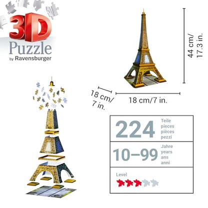 Ravensburger Eiffel Tower 216 Piece 3D Jigsaw Puzzle for Kids and Adults - 12556 - Easy Click Technology Means Pieces Fit Together Perfectly