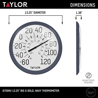 Taylor Big & Bold Wall Thermometer, 13.25 Inch, Navy - color: Navy, size: 13.25 inches (Pack of 1)