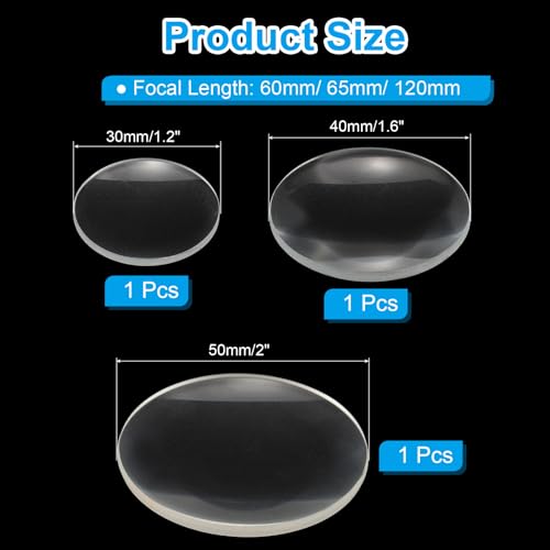 PATIKIL 3pcs Concave Lens 3 Sizes Focal Length Round Glass Magnifying Lens