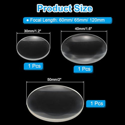 PATIKIL 3pcs Concave Lens 3 Sizes Focal Length Round Glass Magnifying Lens