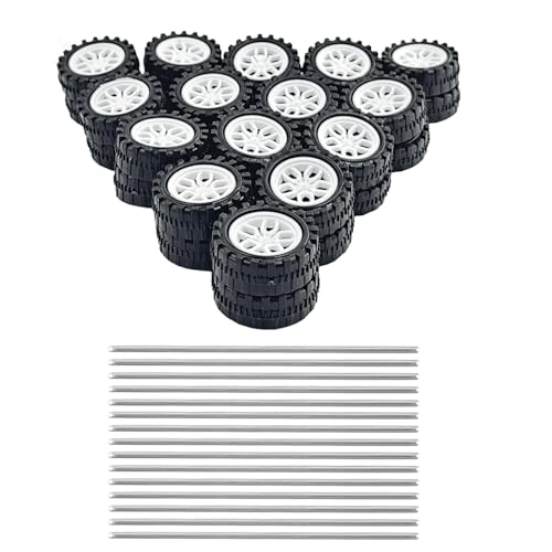 30PCS Toy Car Wheel 2mm Dia Shaft Plastic Car Wheel with 15PCS Metal Shaft Axles for RC Car Truck Robot DIY Model Toy Building Projects (Style 1) - style: Style 1