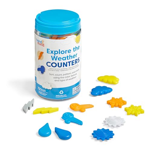 hand2mind Explore the Weather Counters, Meteorology for Kids, Weather Math Counters for Kids, Color Sorting Toys, Counting Manipulatives, Montessori Math Materials, Preschool Science Toys