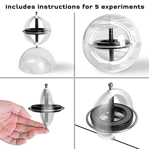 Thames & Kosmos Gyroscope | Essential STEM Tools | Classic Physics Science Toy for Kids & Adults | Experiments in Motion, Forces & Gravity | Includes Clear Sphere Stand & Storage Case | Ages 8+