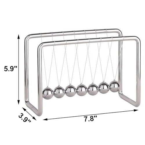 Newtons Cradle Pendulum with 7 Balls, Metal Frame Swing Newton Balance Ball, 30+ Sec Swingtime, Educational Desktop Decoration, Fun Science Physics Desk Ornament, 7.08" x 3.54" x 5.11"