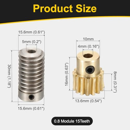 uxcell Worm Gear Set 15T 0.8 Module 1:15 Reduction Rate, Right Rotation Drive Gear Box Wheel Reduce Transmission Part (Brass Gear-4mm Bore, 1045 Steel Rod 5mm Bore) - size: Gear-4mm, Rod-5mm Bore, style: 0.8M-15T