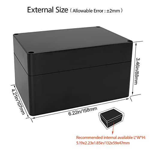 LeMotech Electrical Box ABS Plastic Project Box IP65 Waterproof Junction Box Project Case Universal Enclosure for Electronics Black 6.2X 4.2X 3.4 inch (160x110x90mm)（Pack of 1 - color: Black (1 pack), size: 6.2" x 4.2" x 3.4"