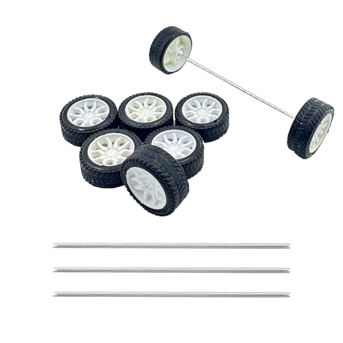 8PCS Toy Car Wheel RC Car Rubber Tire Wheel with Metal Shaft Axles for RC Car Truck Robot DIY Model Car Building Parts (2x32mm) - style: 2x32mm