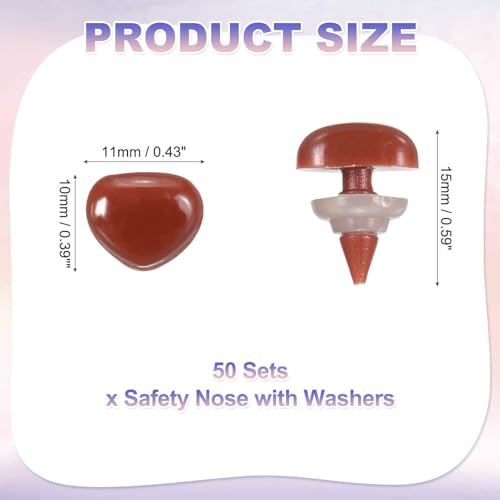 MECCANIXITY 50set 10mm Large Plastic Triangle Safety Noses Brown with Washer for Crochet Stuffed Animal Doll Craft Puppet Plush Toy Bear - color: Brown, size: 10mm