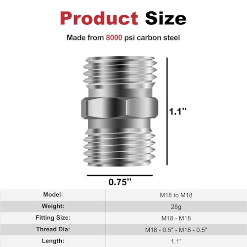 2pcs M18 to M18 Carbon Stee Fittings Adapters for Mini Excavator Adapting, Reducing Or Enlarging Connect Such Air Pipe, Fuel Pipe, Water Pipe, Etc Full Port Straight Pipe Fitting Connector - size: M18-M18
