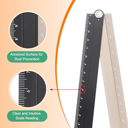 HARFINGTON Folding Straight Ruler 30cm Metric Aluminum Alloy Protractor Foldable Angle Ruler Geometric Measuring Tool with Angle Line for Architects Artists Office, Black Gold Tone - color: Black/Gold Tone