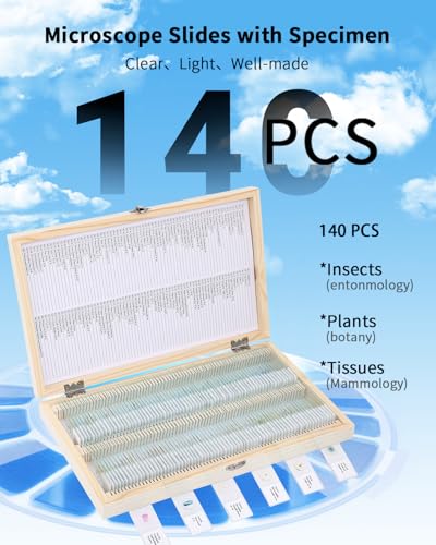 140-Pcs Microscope Slides with Specimens,Plant, Animal, Algae,etc,Educational Microscope Slides and Covers for Young Scientists,Perfect for Biology Class and Experiments - style: 140pcs