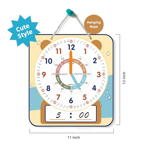 ANCOMEDO Large 12" Magnetic Writable Dry Erase Teaching Clock with Cute Style, Teaching Demonstration Clock for Kids Learning Practice Time for Home School Classroom Supplies (12" x11"-Beige) - style: Beige-1pack