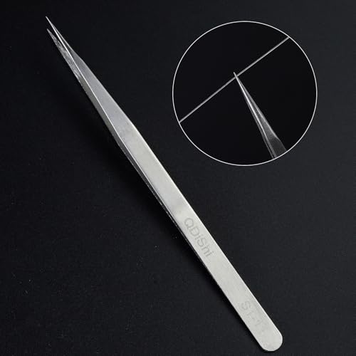 QDiShi Precision Tweezers Set,Upgraded Stainless Steel of Tweezers - Extra Fine,Angled,Blunt Tips for Electronics,Hobby, Industrial,Laboratory Work,Jewelry-Making,Model,Craft（3Pcs）