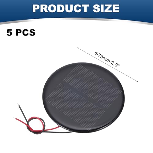 MECCANIXITY 5 Pcs 4V 0.52W 130mA Mini Solar Panels, Small Polycrystalline Solar Cell Panel with 2 Cable for DIY Electric Toy Materials Kits Charger, 73mm Dia - style: 4V 0.52W 130mA