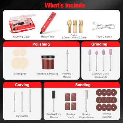 Mini Cordless Rotary Tool, Multi-Purpose Power Rotary Tool Kit (Red) - color: Red