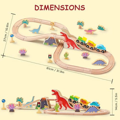 SainSmart Jr. Wooden Train Set Dinosaur Theme, Train Toys with 6 Kinds of Dinosaurs, Dinosaur Train Compatible with Brio, Thomas, Melissa & Doug – Perfect Wood Toy for Boys and Girls - style: Dinosaur