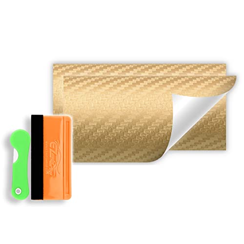 2Pcs 5"x10" Gold 3D Carbon Fiber Textured Vinyl Wrap Compatible with Chevy Bowtie Emblem Overlay Matte Sticker Sheet Film Decal Front Rear Free Tool Kit - color: Gold