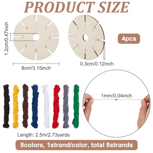 FINGERINSPIRE 4 Pcs Wood Round Bracelet Braiding Plate with Cotton Cords