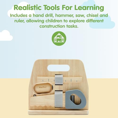 PlanToys® Wooden Handy Carpenter Set Montessori Practical Life Kids Play - color: Carpenter