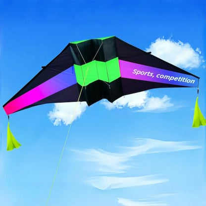 118.1-inch Giant Box Kite Adult Size Kite with Tassel Tail and 300-foot Flying Line | Perfect for Beach and Park Fun | Ideal - color: Black, green, and pink