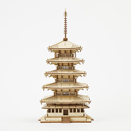 Five-storied Pagoda Wooden Architecture 3D Puzzle - Fun DIY Wood Craft Kits - Ideal Gift for Birthdays and Party Favors - style: Pagoda