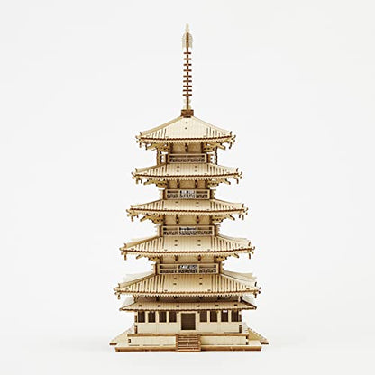 Five-storied Pagoda Wooden Architecture 3D Puzzle - Fun DIY Wood Craft Kits - Ideal Gift for Birthdays and Party Favors - style: Pagoda