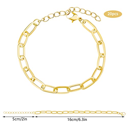 tiggell 20Pcs Chain Bracelets Kit, Alloy Link with Lobster Clasps - color: Gold