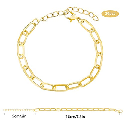 tiggell 20Pcs Chain Bracelets Kit, Alloy Link with Lobster Clasps - color: Gold