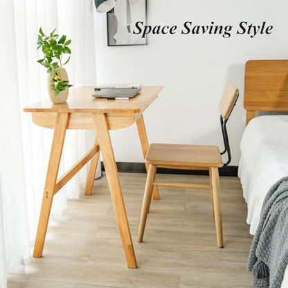 Computer Desk with Drawers, Solid Wood Writing Desk, Mid Century Modern Home Office Desks, Oak Study Table, Small Desk for Bedroom, 29.1 H x 39.4 W x 21.7 D Inches, Natural - color: Natural